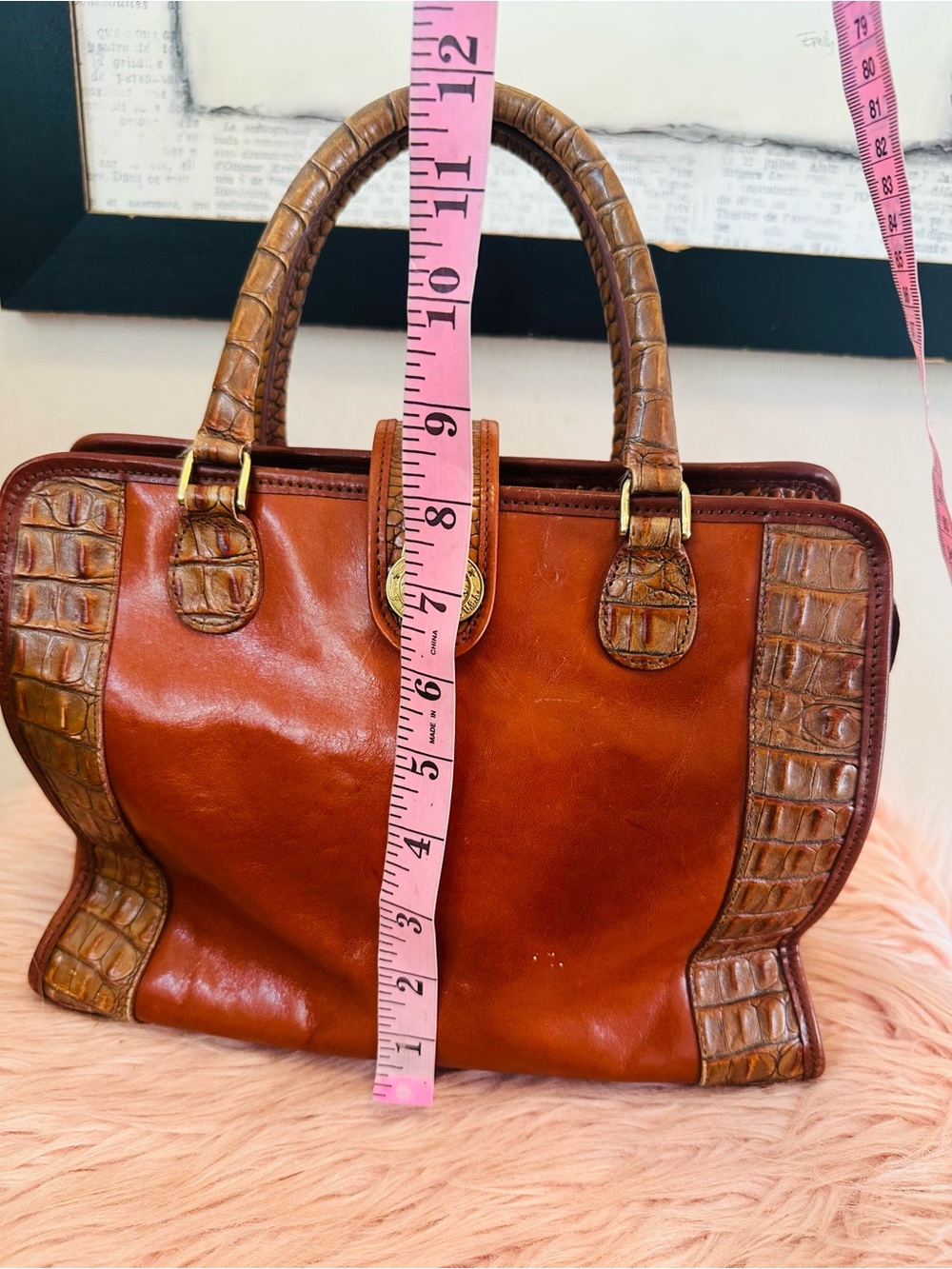 Vintage Brahmin Two-Tone Burnt Orange and Cognac Croc-Trim Satchel - Picture 10 of 16